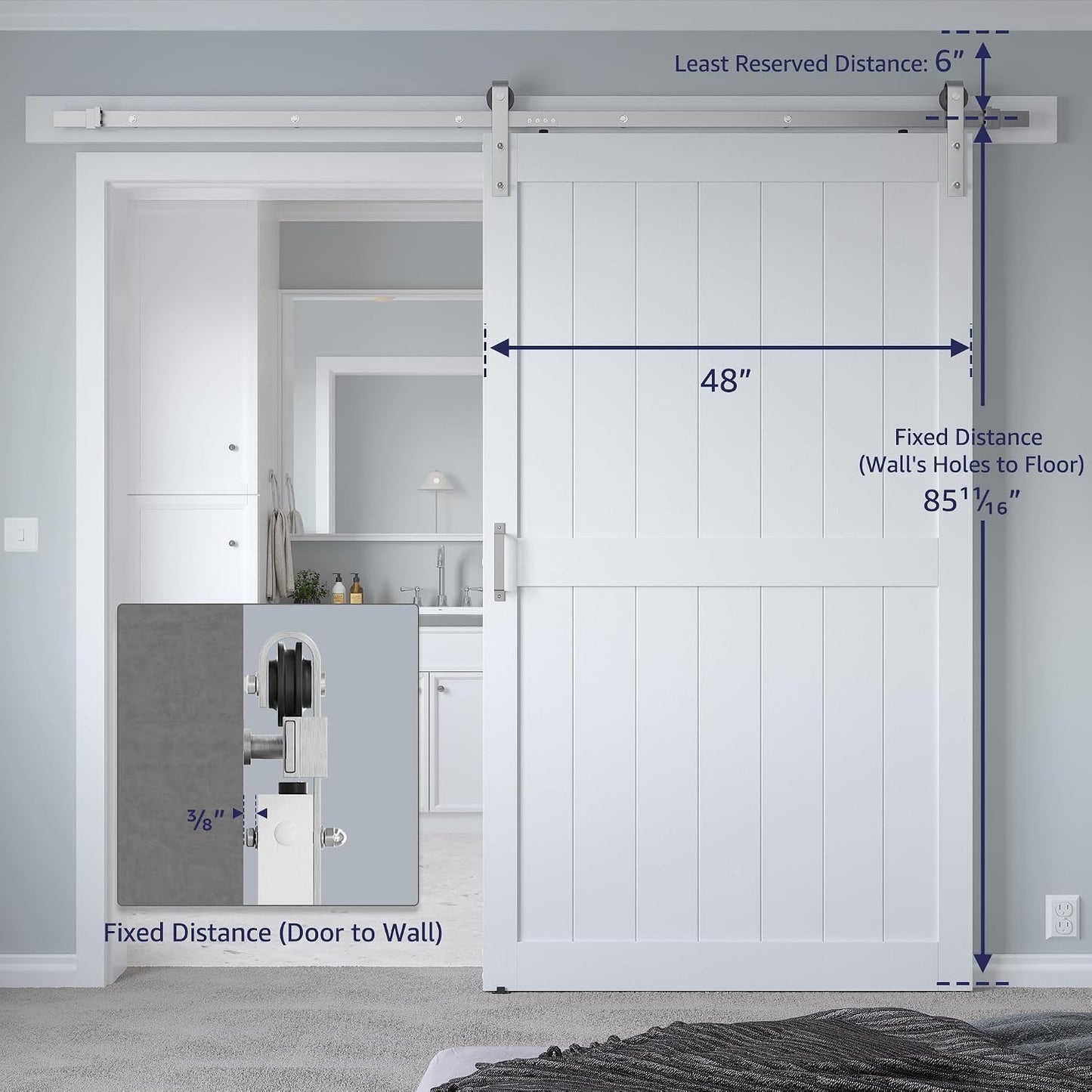 Puerta corredera granero 48x84pulg blanca níquel