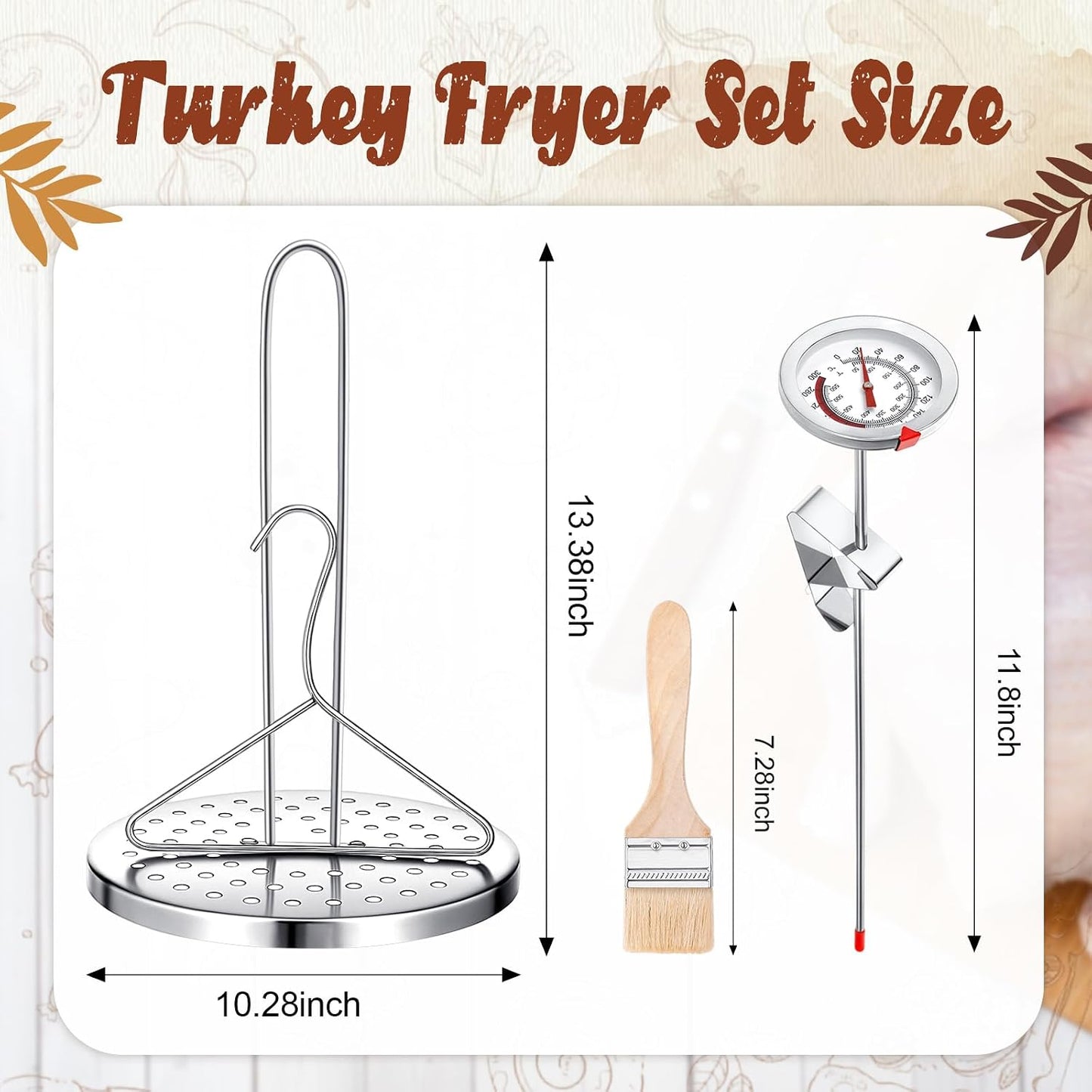 3 Pzas Soporte Freidora Pavo Estante Vertical con Termómetro