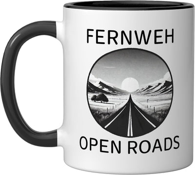 Taza cerámica Fernweh Open Roads Adventure’s Call Explora el mundo