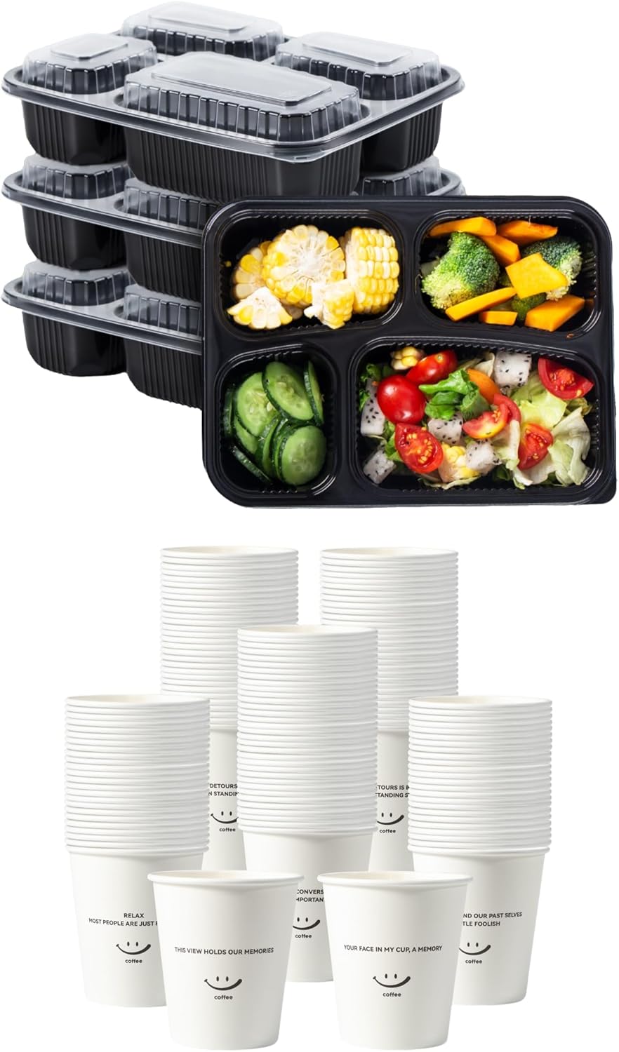 Contenedor 34oz con tapa y tazas 12oz cara sonriente