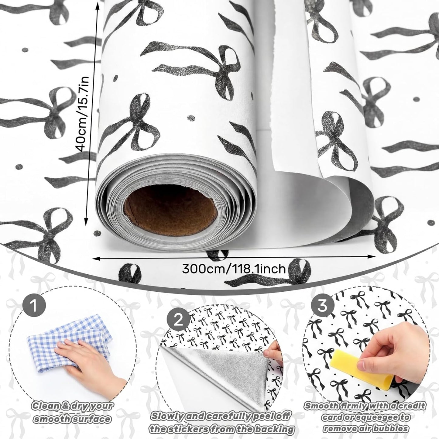 Papel tapiz lazo negro autoadhesivo 15.8x118.1pulg