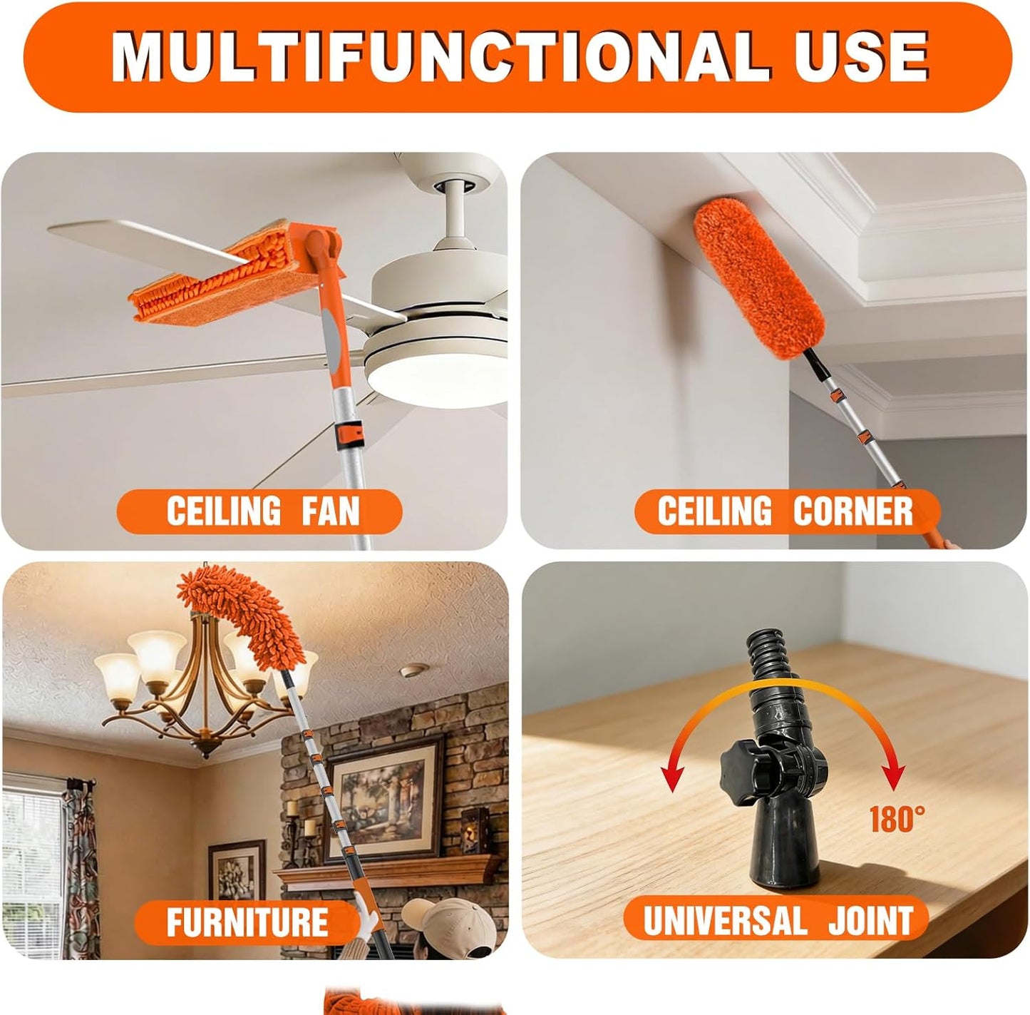 Limpiador ventilador techo 30pies con poste y plumero microfibra