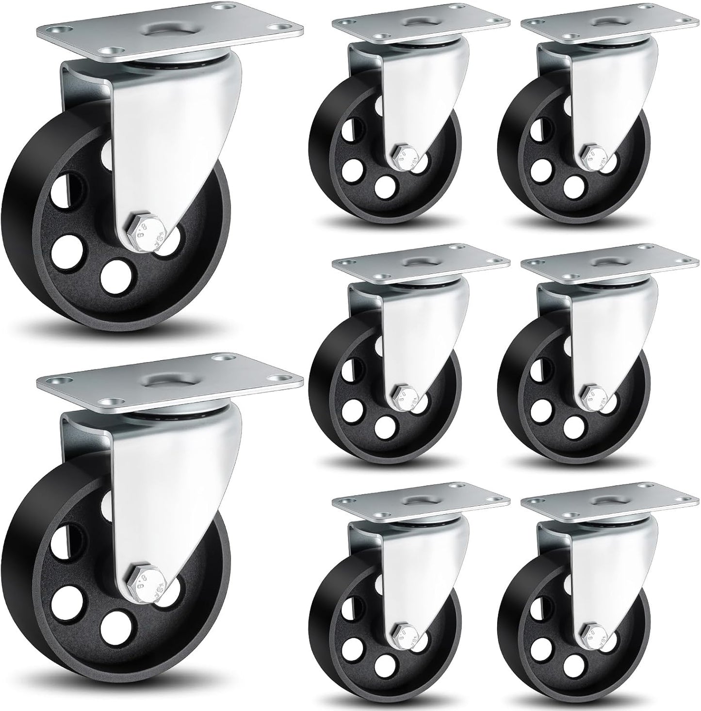 Set 8 Ruedas Acero 3.5pulg 1590lb Giratorias 360 Grados
