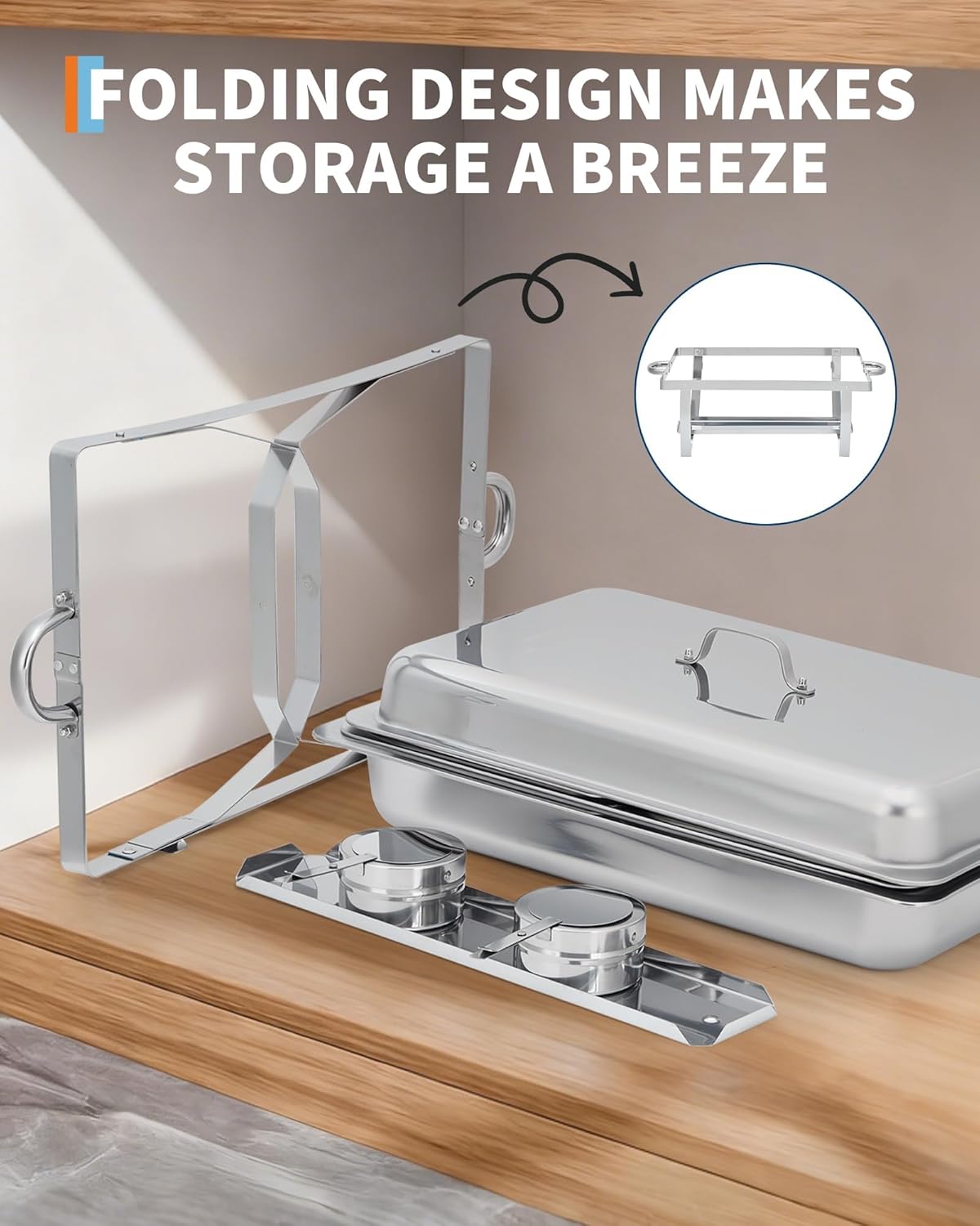 4 Pzas Platos Acero Inox 8qt Con Mango Soporte Plegable