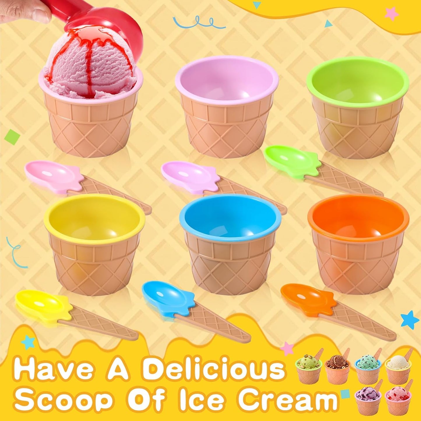 Juego de cuencos de plástico para helado con cucharas y palas de yogur reutilizables