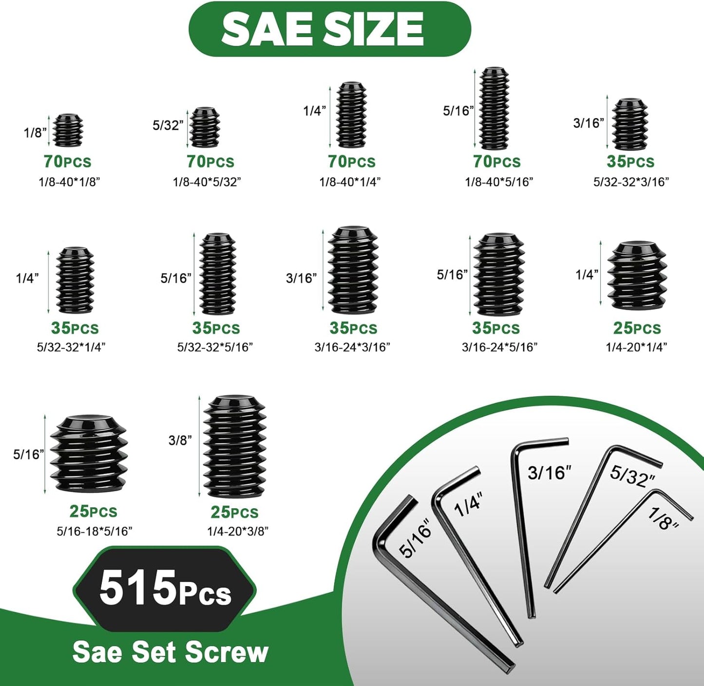 Set 1305 piezas llaves allen métricas y SAE M3-M8
