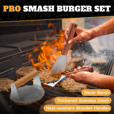 Set 3 espátulas acero inox triturador hamburguesas plancha
