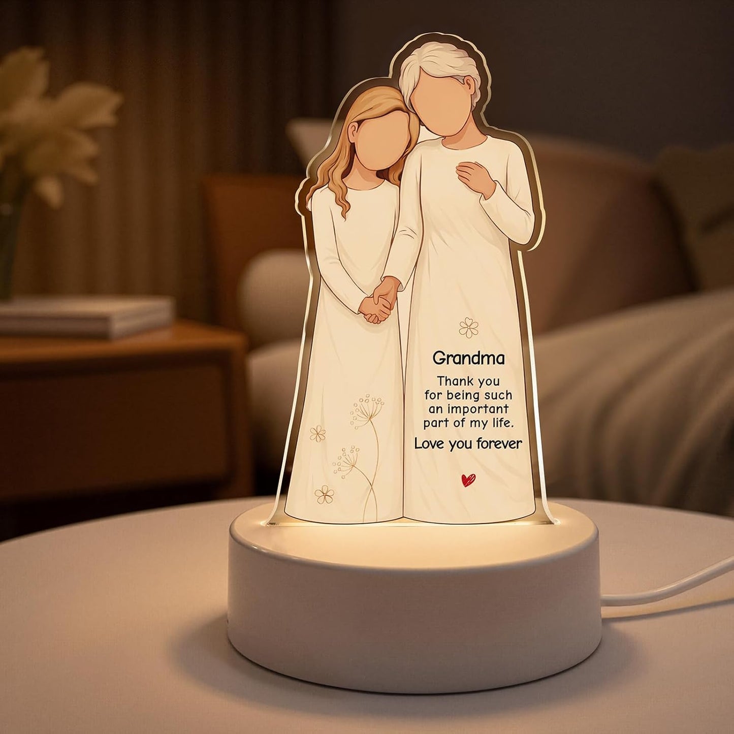 Luz Nocturna LED Acrílica 3 Colores para Abuela