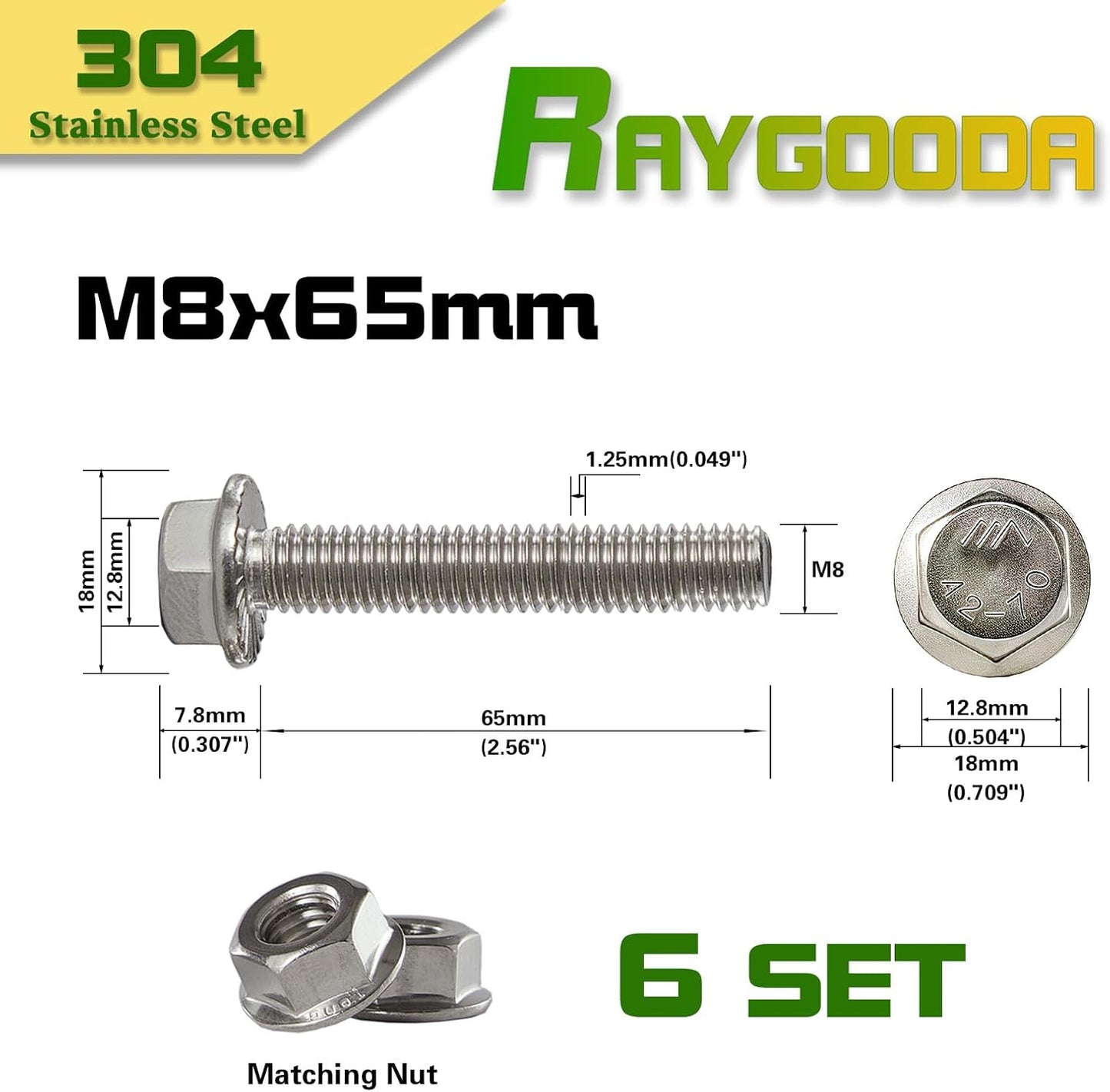 Kit 12 Pzas Perno Tuercas Brida Acero Inox A2-70