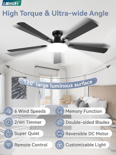 Ventilador techo 60pulg LED 30W motor DC silencioso 6 velocidades