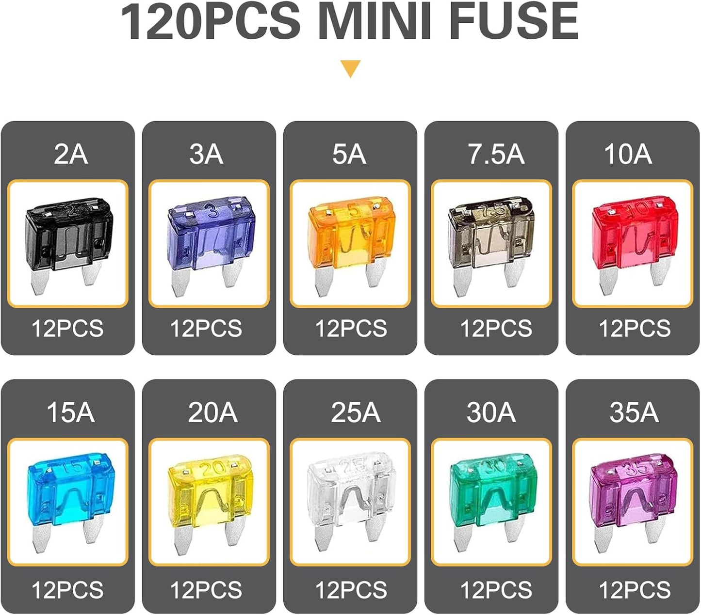 Kit 120 fusibles automóvil 2A-15A con herramienta extractora