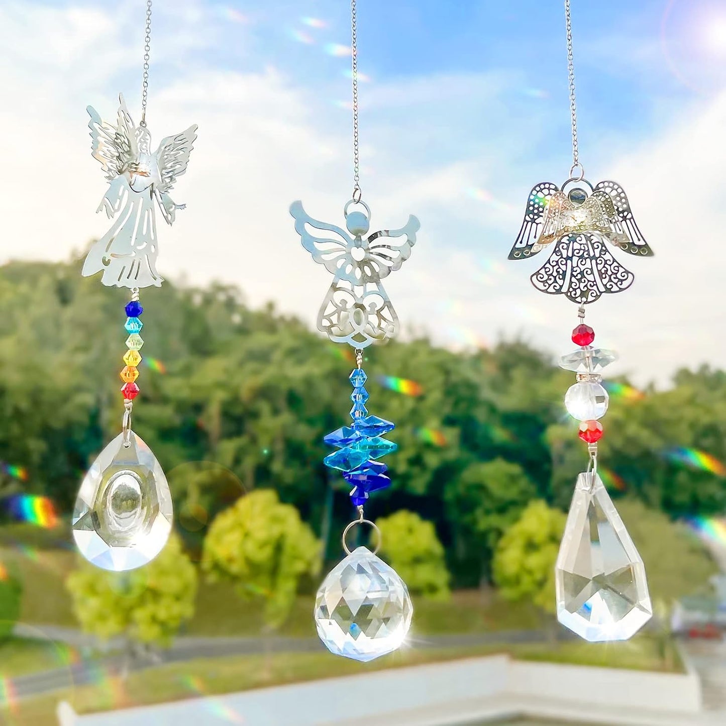 Atrapasoles cristal 3 pzas corazón prisma cadena decoración