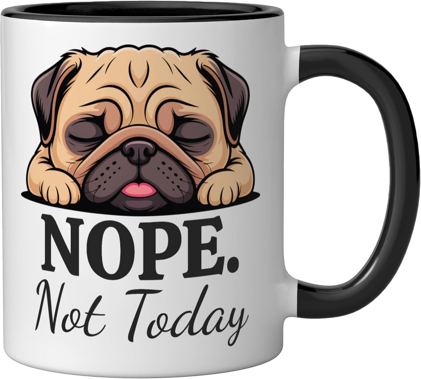 Taza de cerámica con diseño de perro pug durmiendo negro/blanco