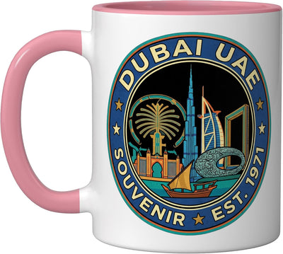 Taza Cerámica Viaje Dubai Emiratos Árabes Unidos Rosa/Blanco