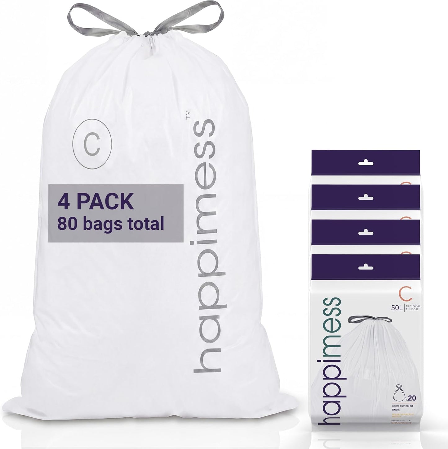 Bolsas basura con cordón 50L sin perfume blancas LDPE cocina 80uds