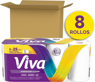 Toallas de papel de tela Viva Signature tamaño tarea 8 rollos triples