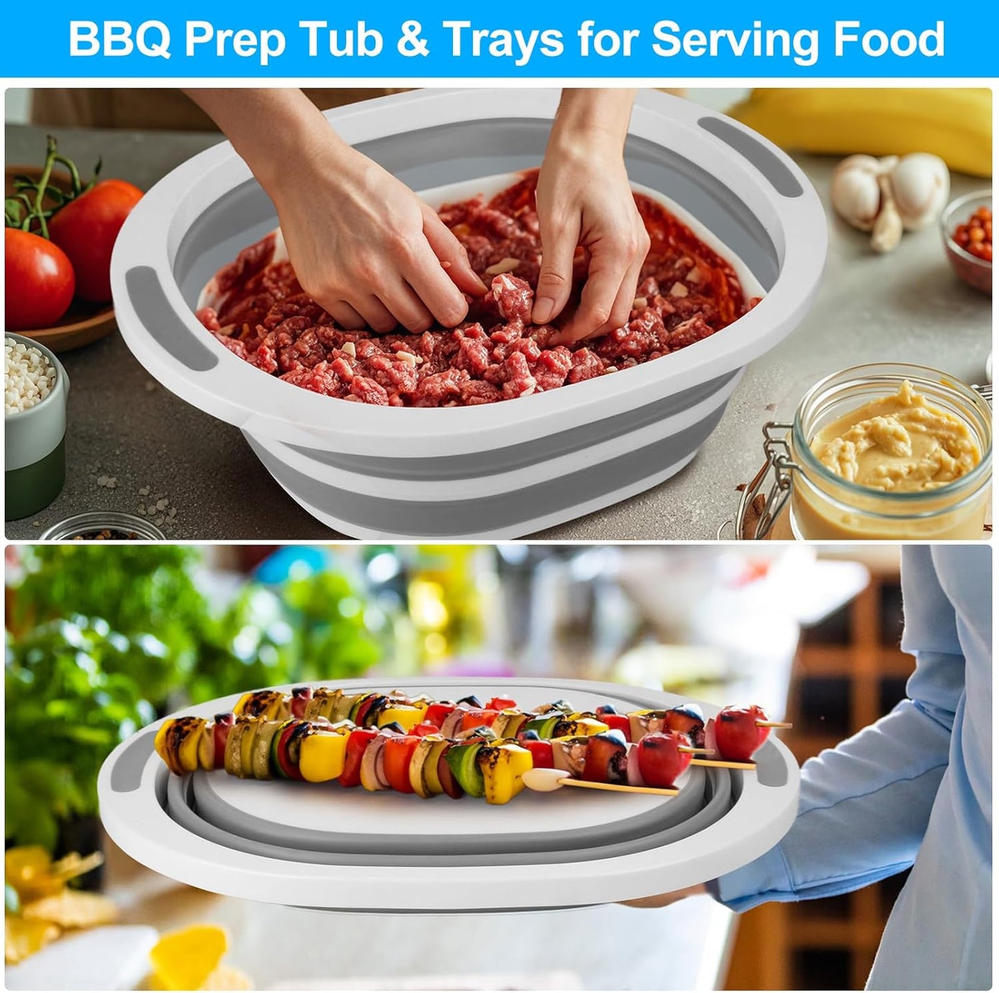 Cubeta de lavado plegable para cocina 7.5L con soporte para rollo de papel