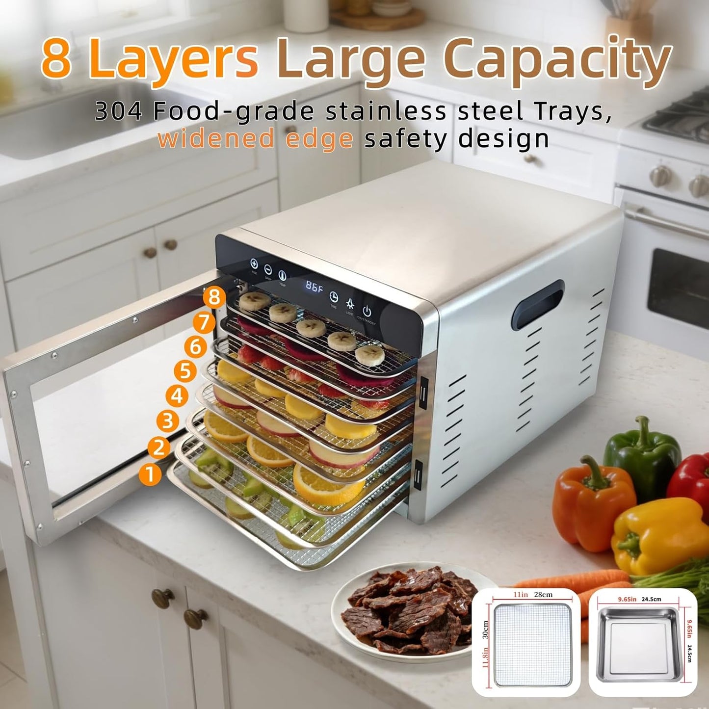 Máquina deshidratadora acero inox 1000W 8 bandejas 86-194°F