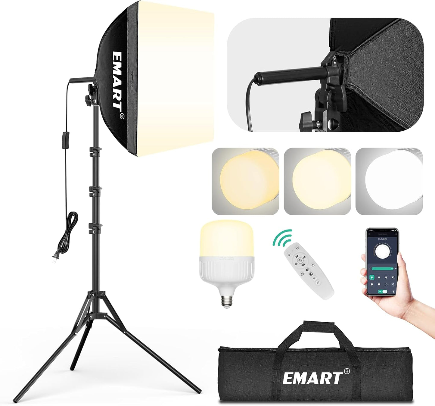 Softbox LED 50W control remoto estudio 16x16pulg