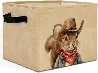 Caja almacenamiento ardilla sombrero vaquero asas cesta plegable