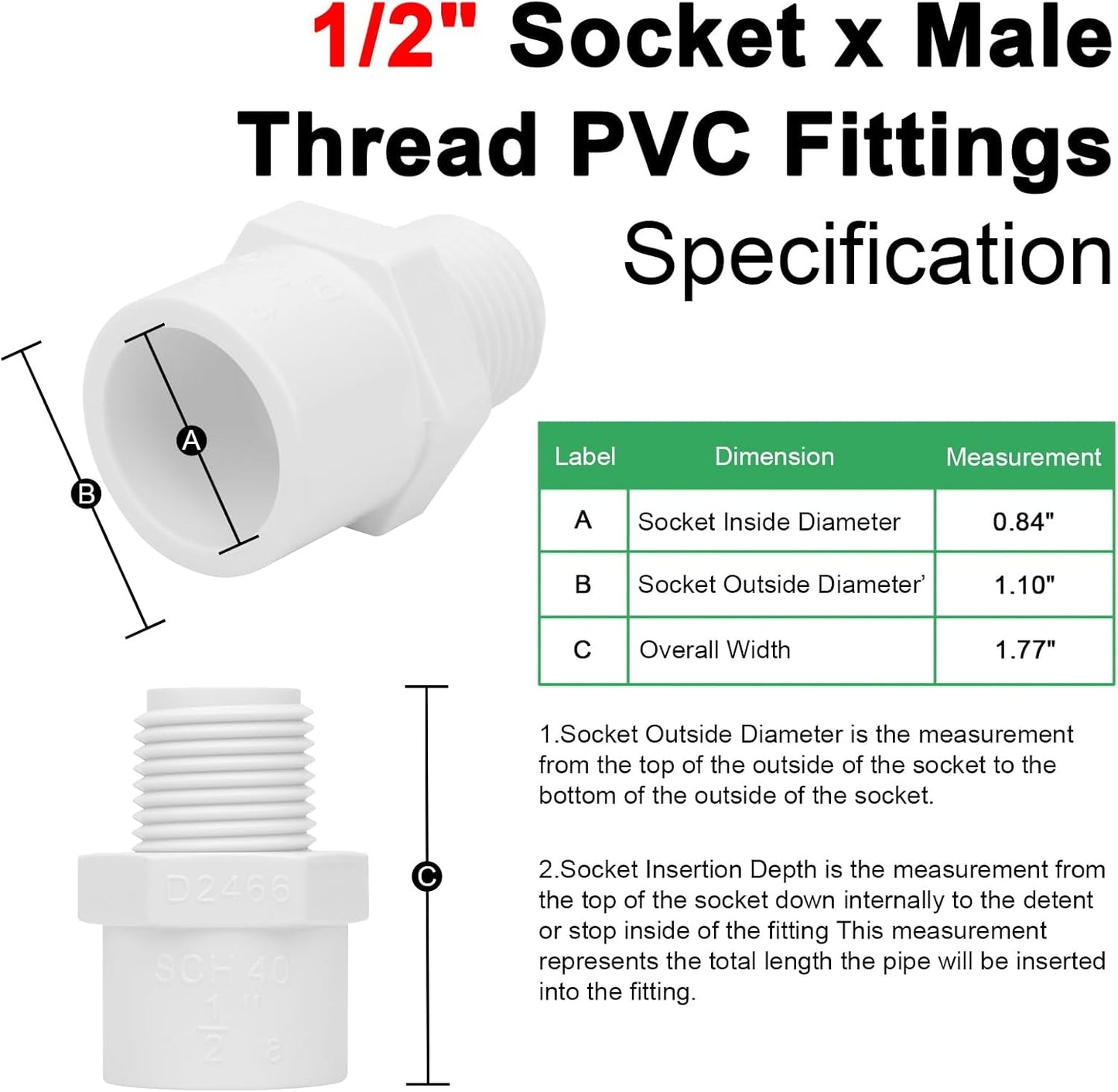 Pack 12 adaptadores PVC 1/2 pulg 2 vías SCH40