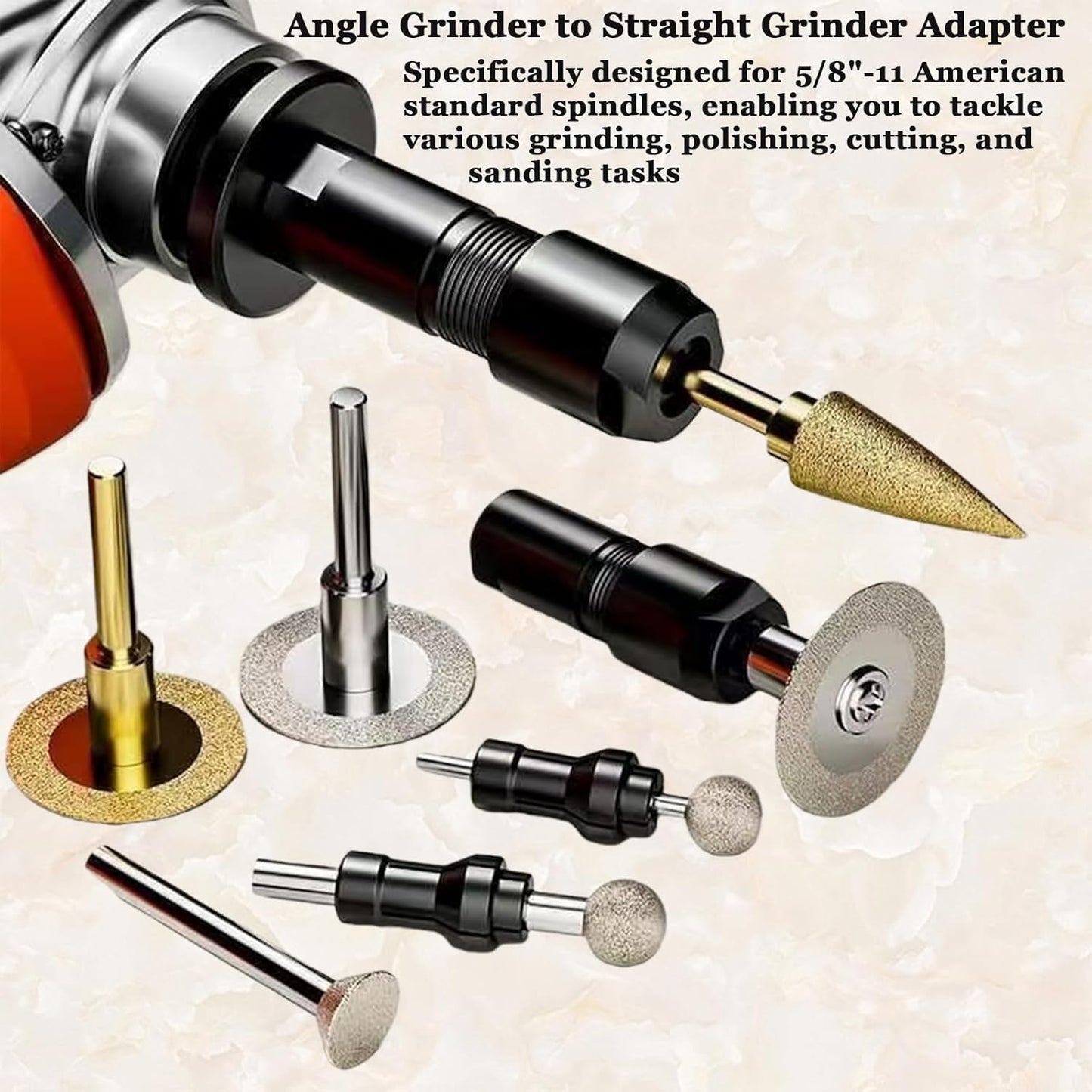 2 Adaptadores Amoladora Angular a Troquel Rosca 5/8-11 a 1/4 y 1/8