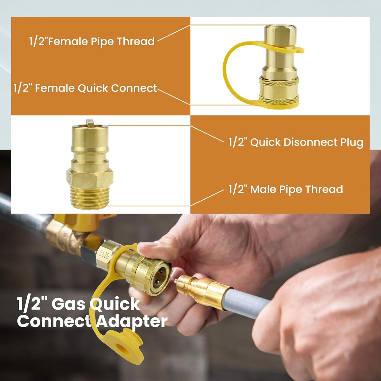 Accesorios conexión gas 1/2pulg enchufe macho QDD LP latón