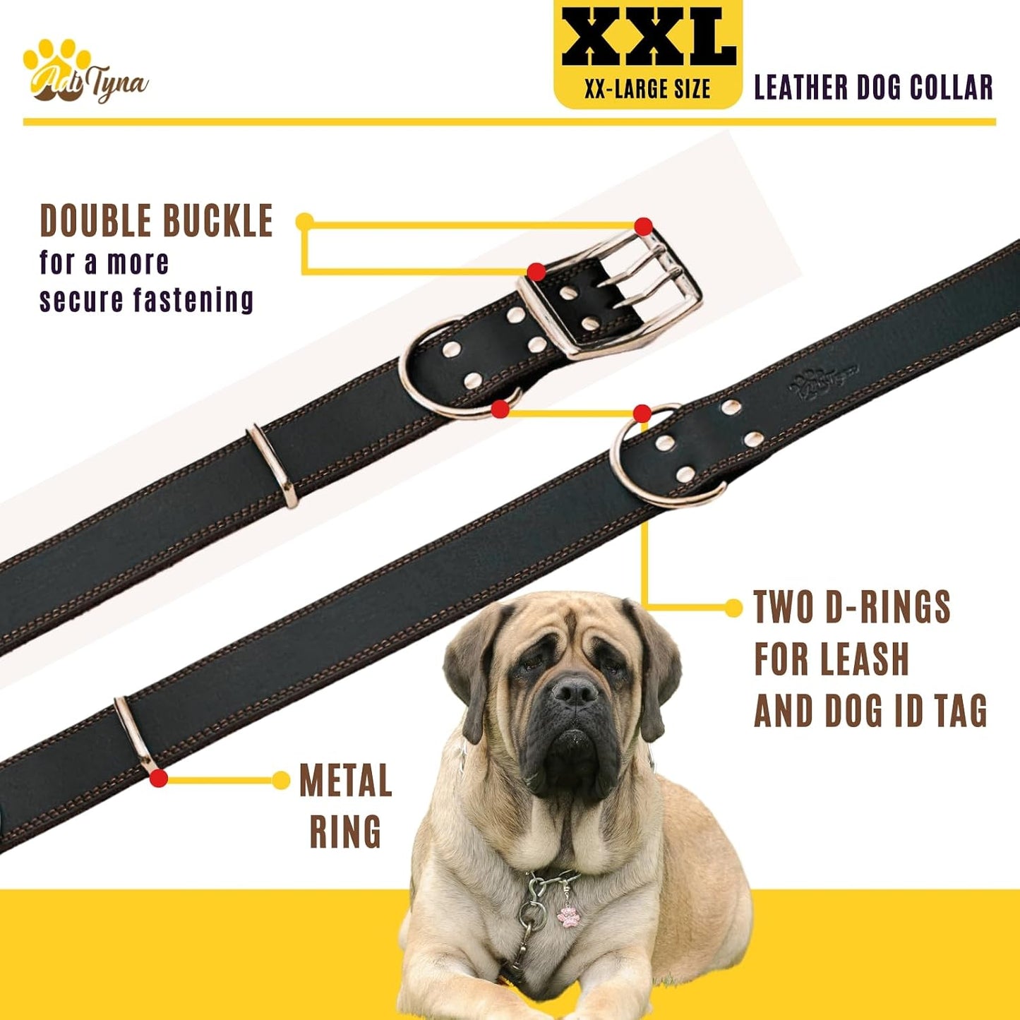 Collar perro XXL cuero negro ajuste 30-36pulg