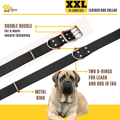Collar perro XXL cuero negro ajuste 30-36pulg