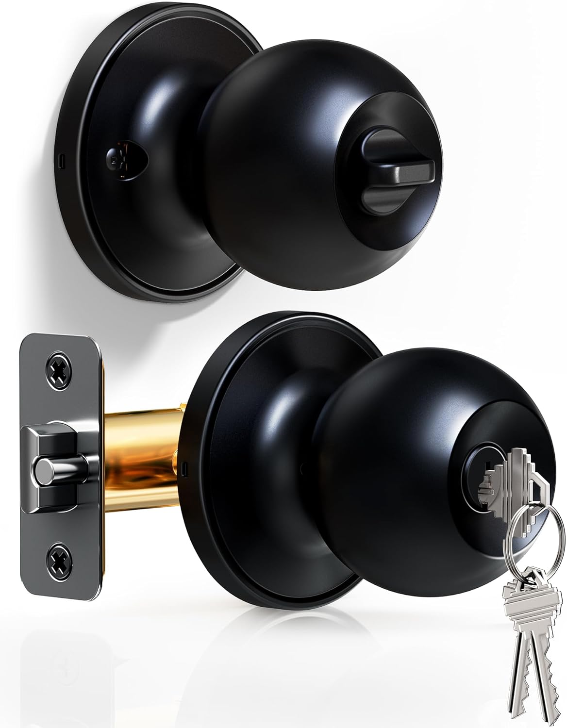 Pomo puerta con llave negro mate resistente seguridad