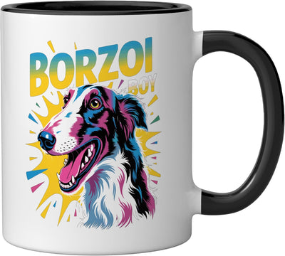 Taza Cerámica Perro Borzoi Hombre Negro/Blanco