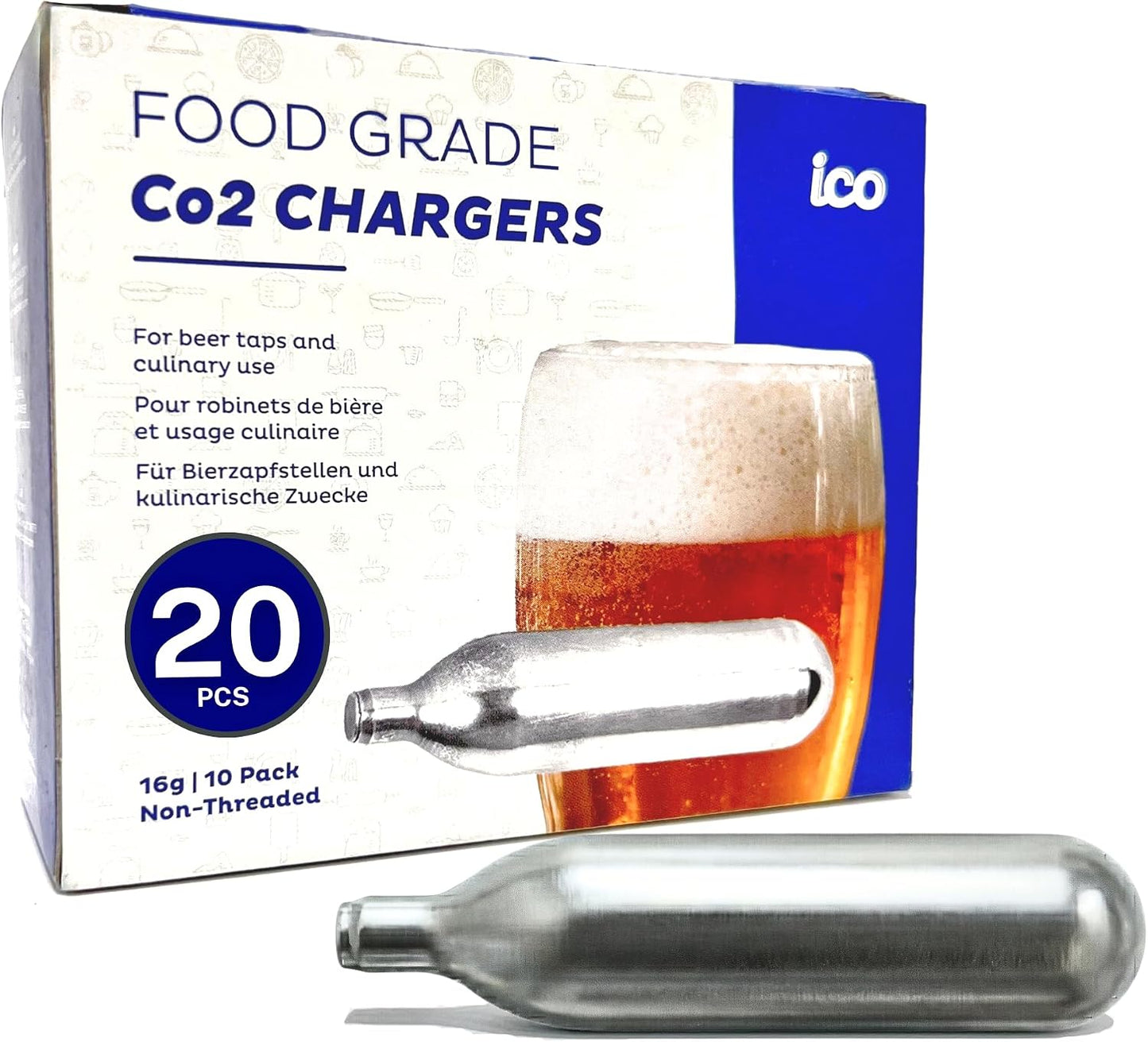 20 Pzas Cartuchos CO2 0.56oz Sin Rosca Alimenticio