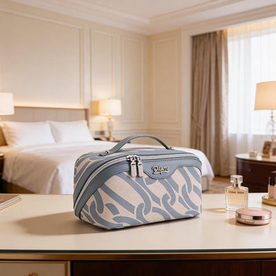 Bolsa maquillaje viaje 3 Pzas cuero sintético azul