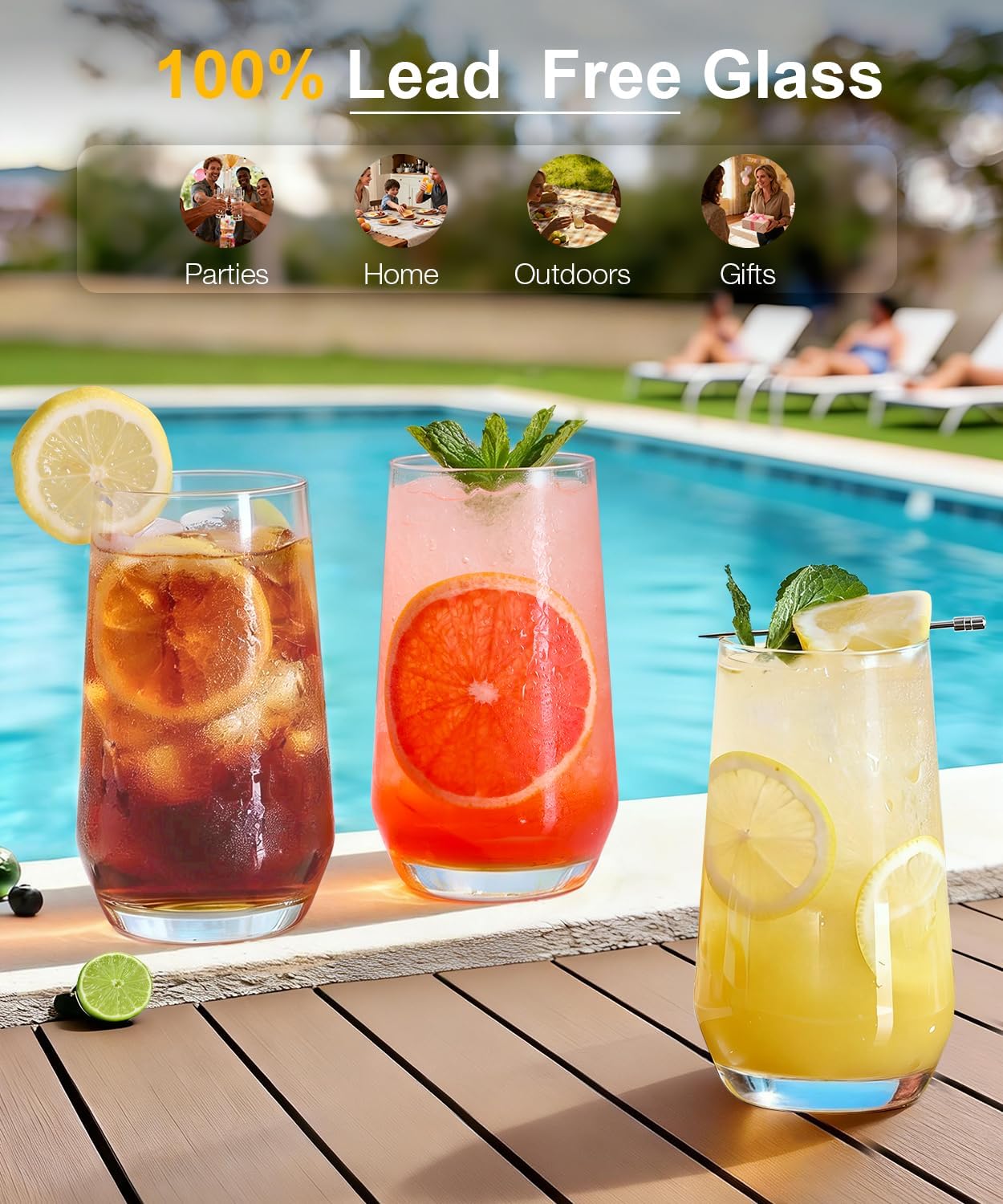Juego de 8 vasos altos de cristal sin plomo para mojito y bebidas