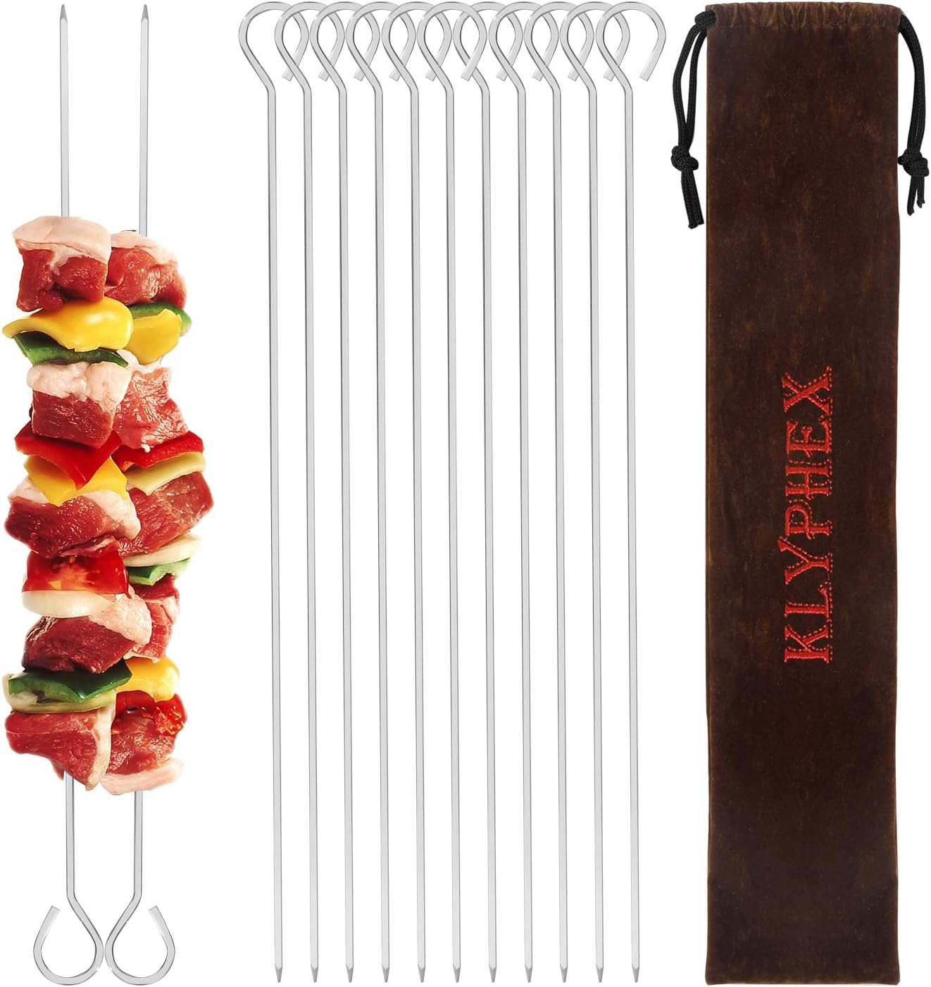 12 Pzas Brochetas Acero Inox 12pulg Reutilizables