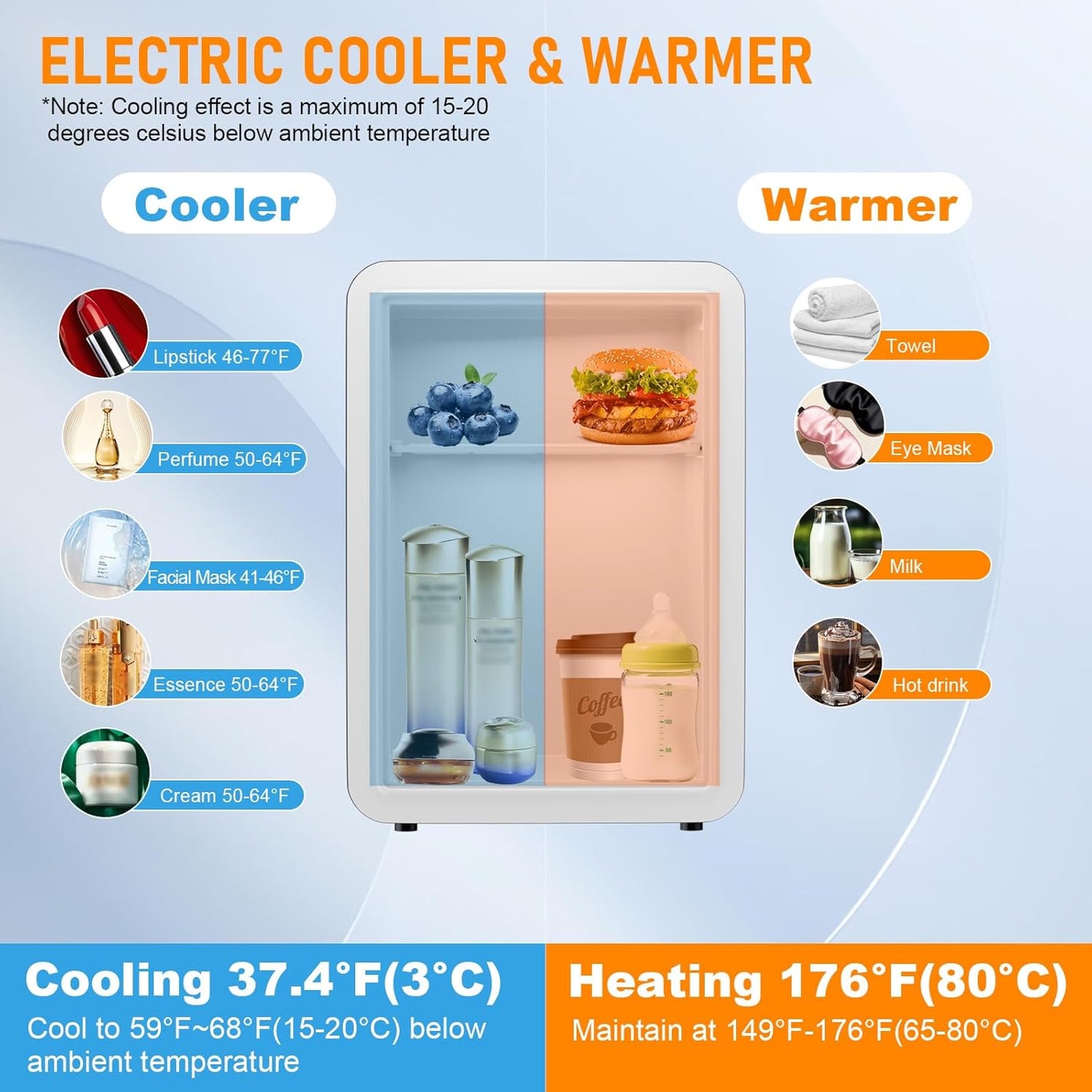 Mini refrigerador 4L con luz puerta espejo portátil CA/CC