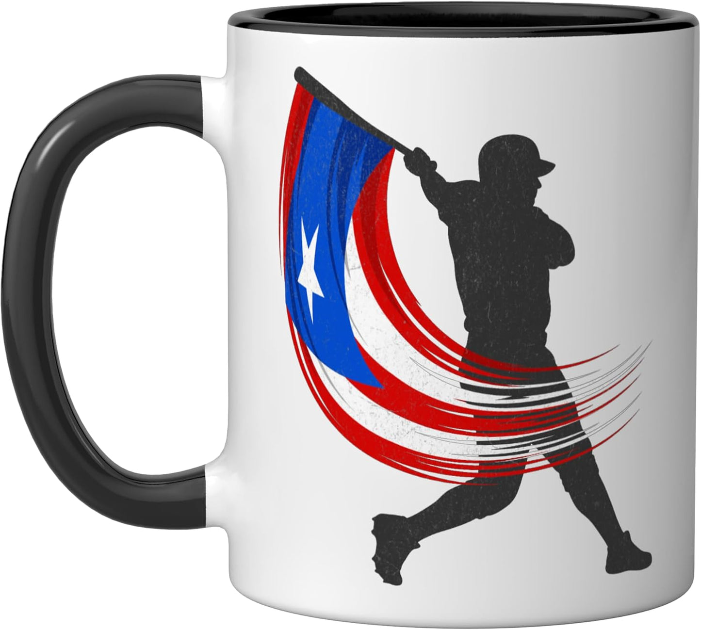 Taza Cerámica Deportiva Bandera Béisbol PR Negro Blanco