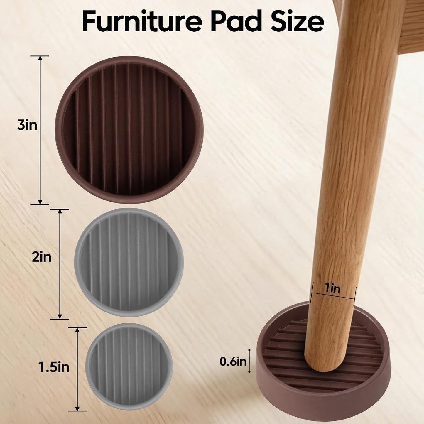 Almohadillas antiderrap goma para muebles 3x3pulg marrón