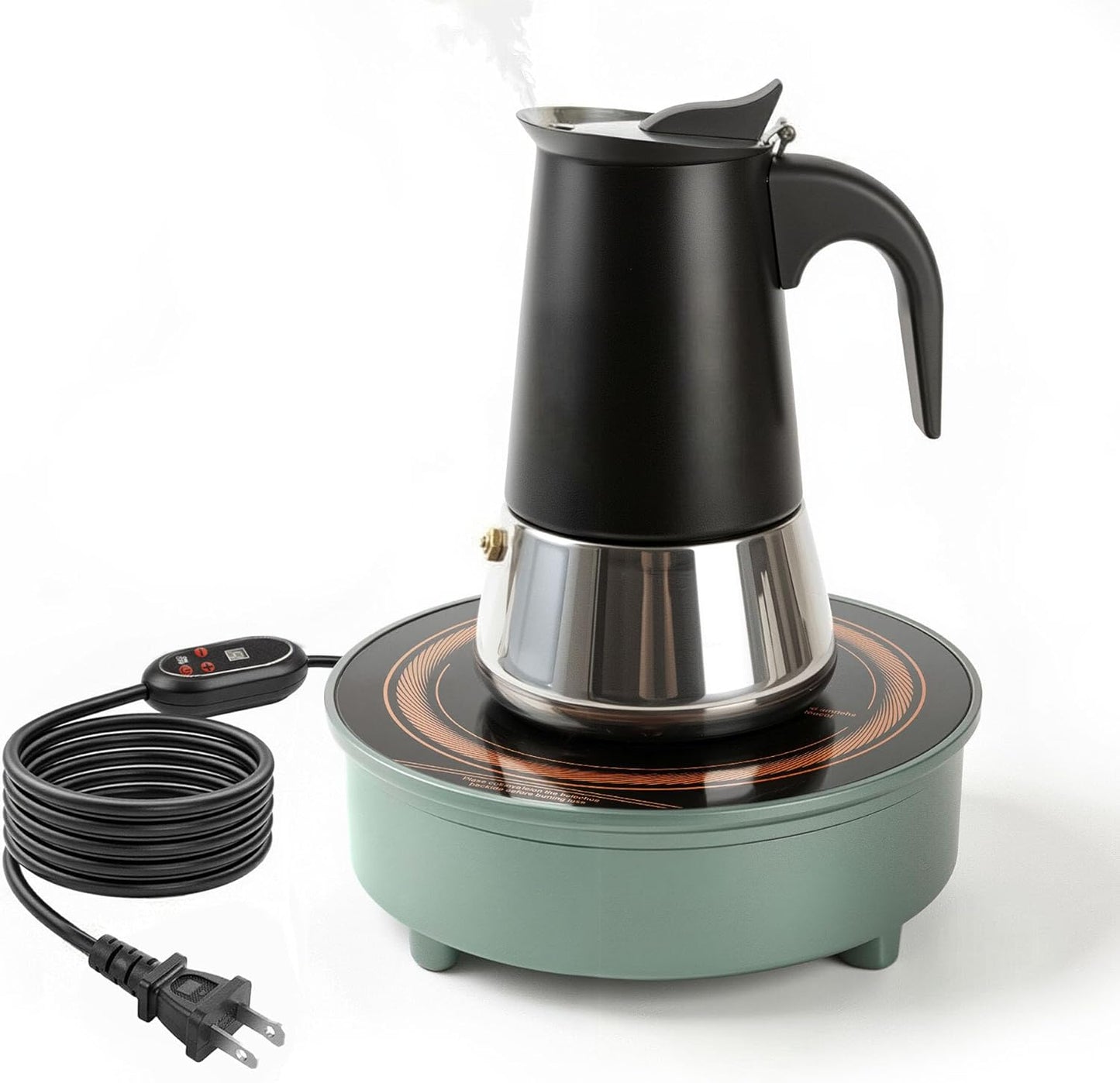 Placa inducción 700W con olla Moka acero inox 4 tazas