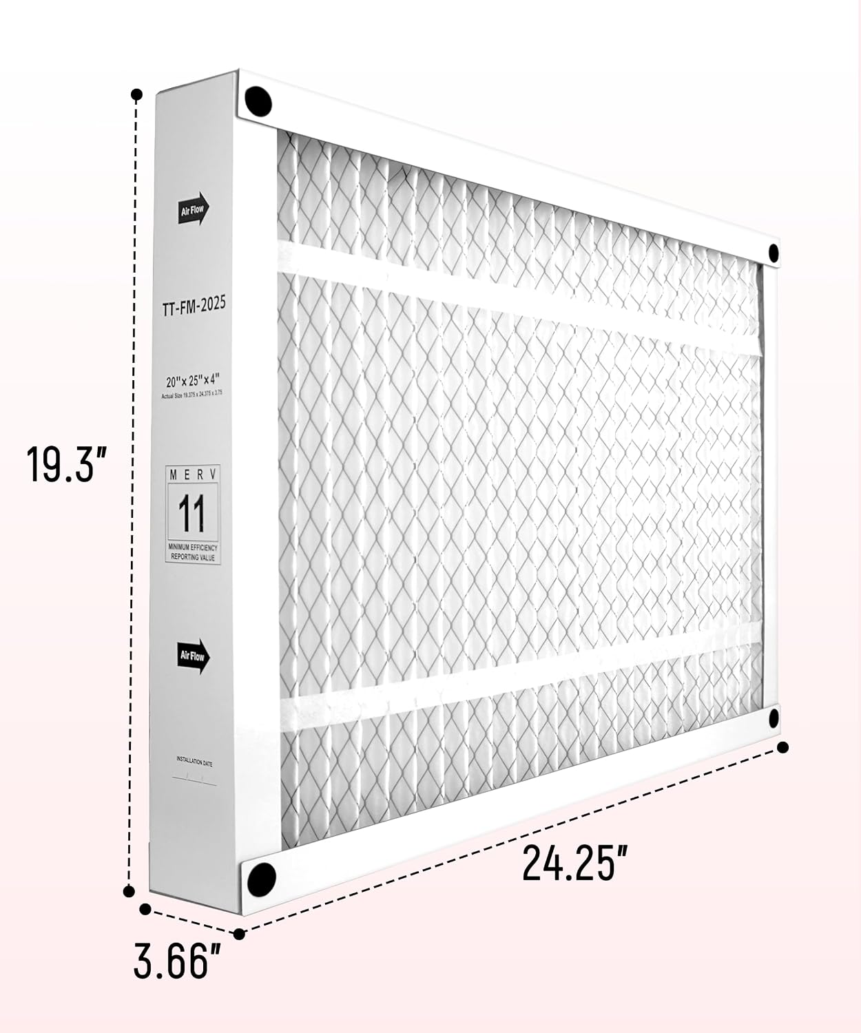 Filtro aire plegable MERV11 20x25x4pulg para toda la casa
