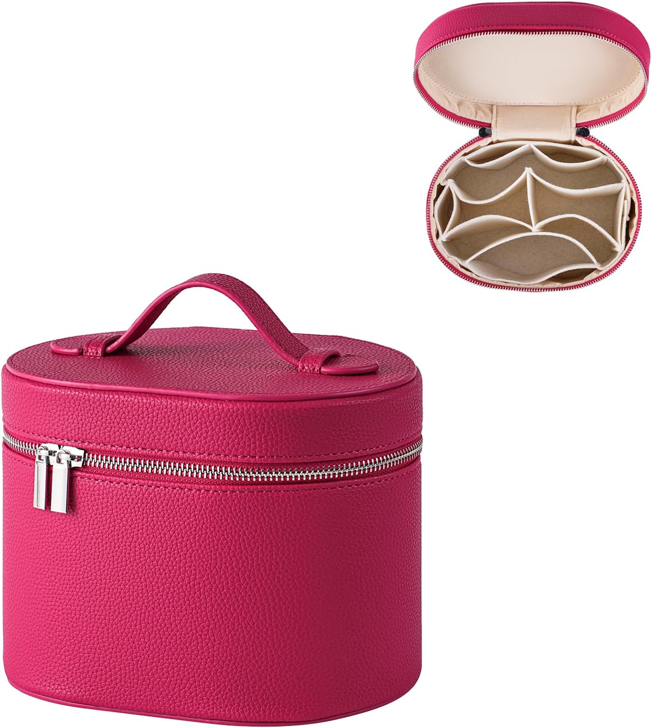 Bolsa maquillaje viaje con divisor asa piel sintética 05Rosa
