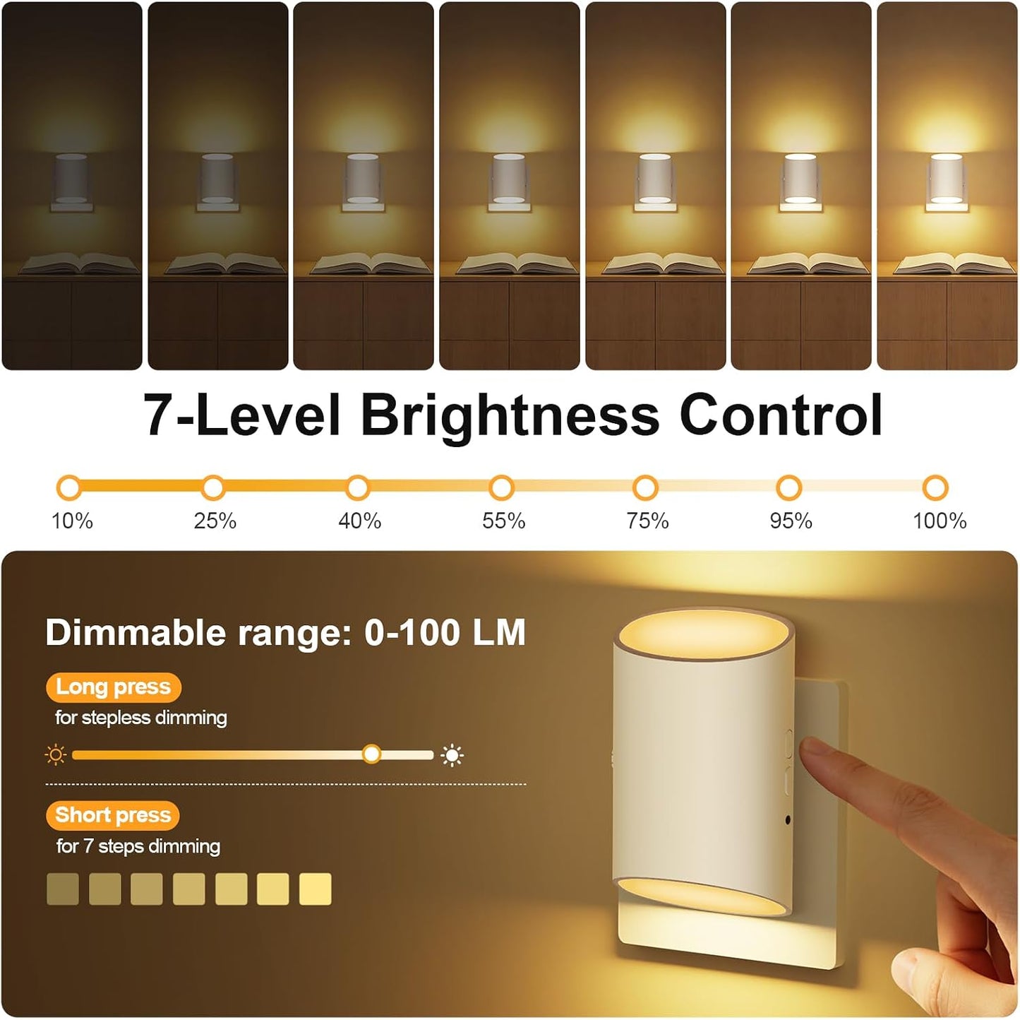 Luz nocturna enchufable sensor movimiento blanco suave