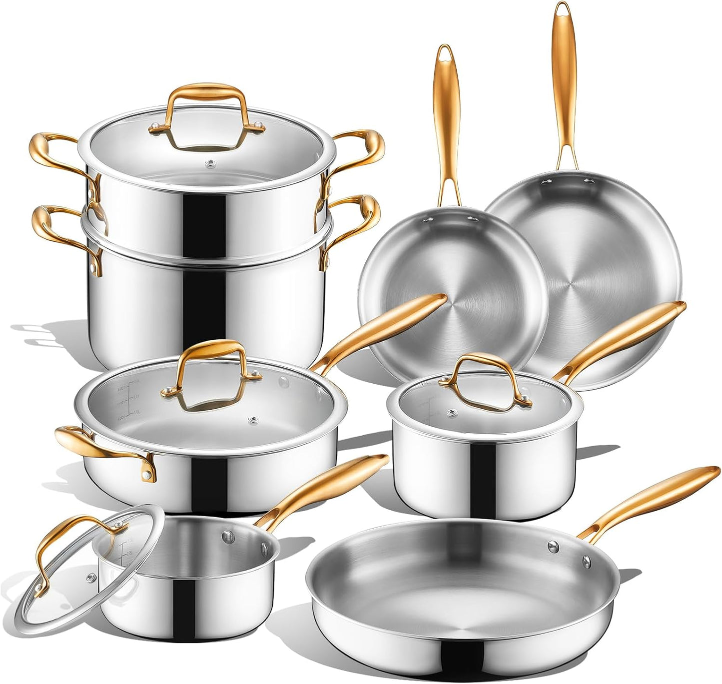 Set 12 Pzas Ollas Acero Inox Triple Capa Inducción