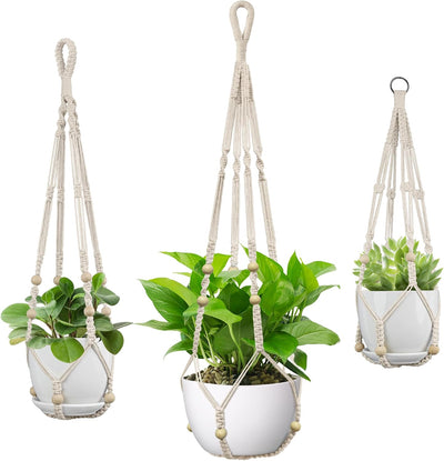 Colgador macramé para plantas 4-15pulg decoración bohemia marfil