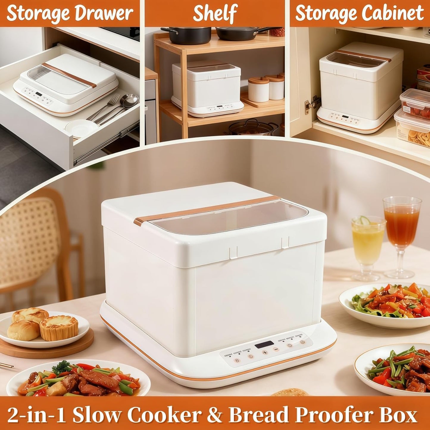 Proofer plegable olla lenta control temp 30-250 ℉ temporizador 24h