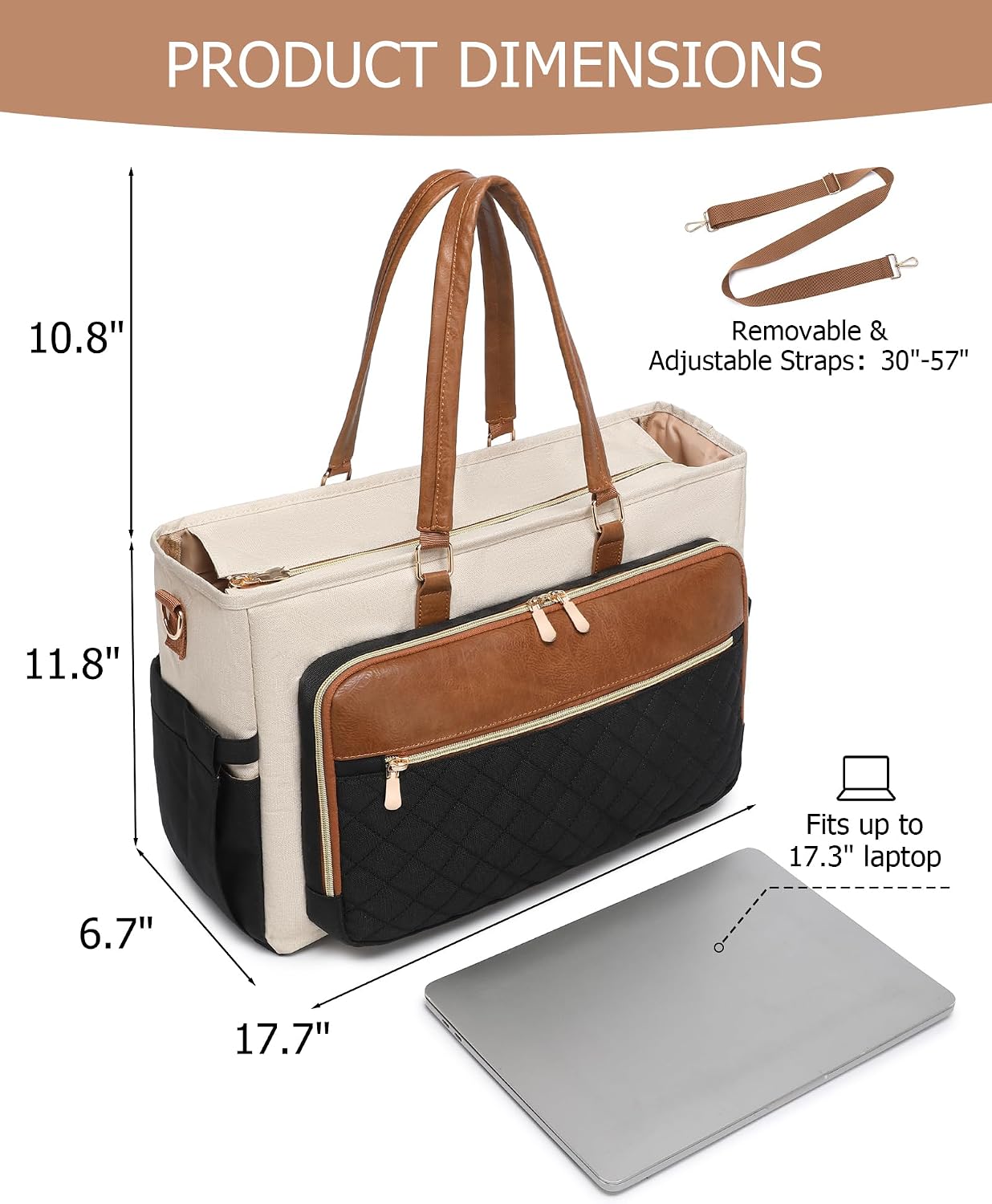 Bolsa computadora 17.3pulg mujer con soporte taza y bolsillos