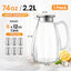 Jarra de vidrio borosilicato con tapa de acero inoxidable 2.2L