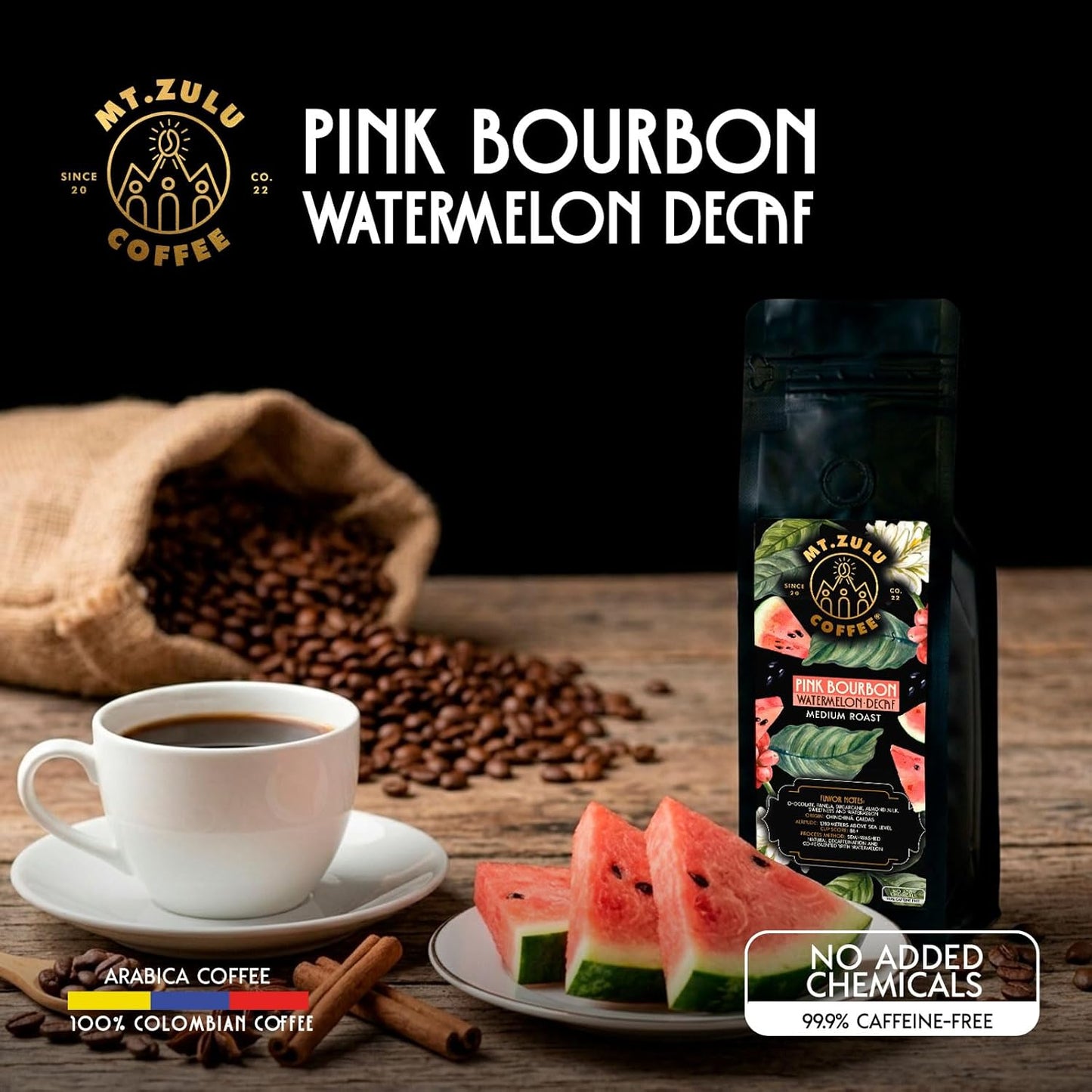 Café descafeinado Zulu Pink Bourbon especial colombiano cofermentado de sandía tostado medio