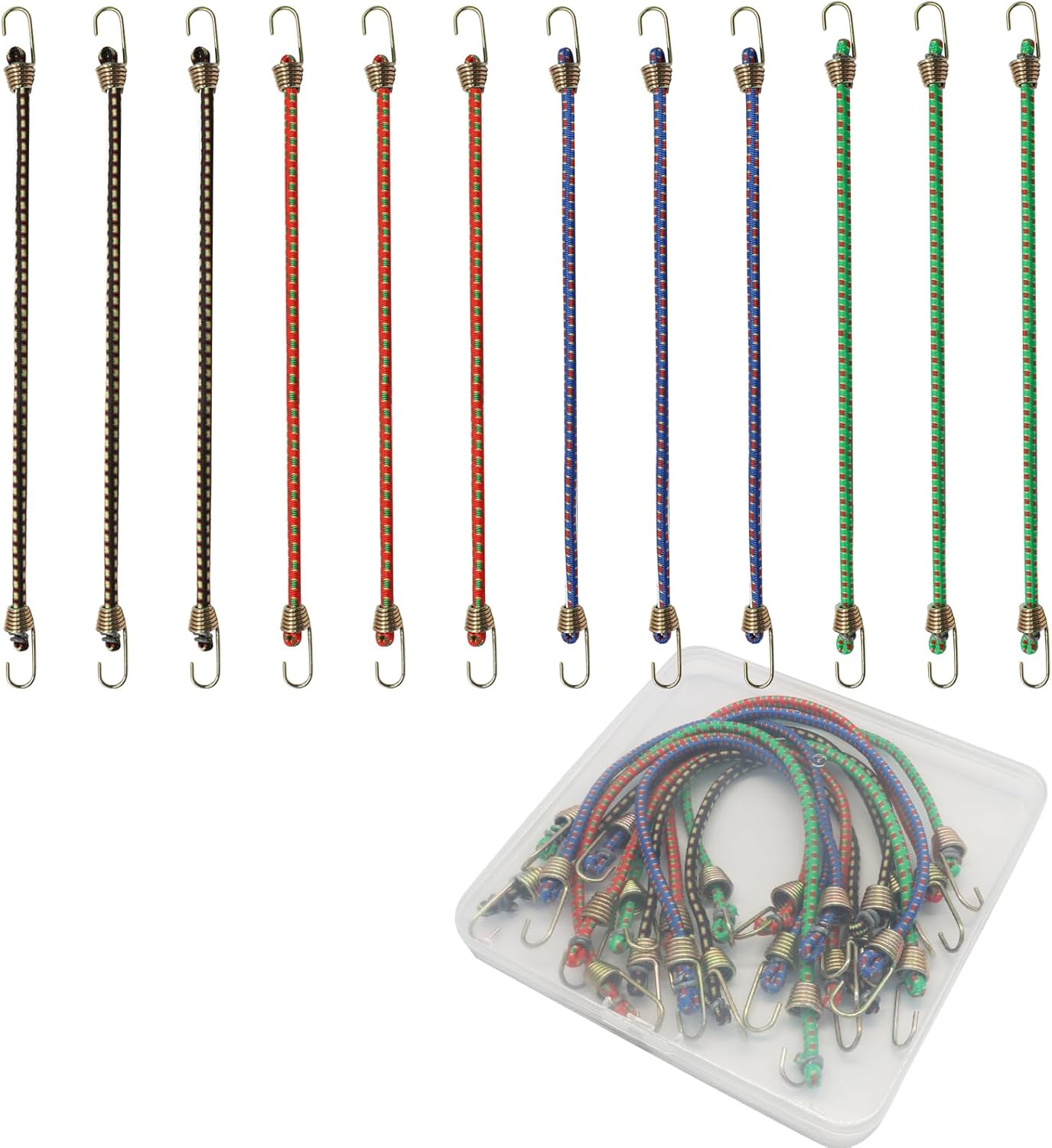 12 Cuerdas Elásticas Mini Ganchos Ajustables Campamento
