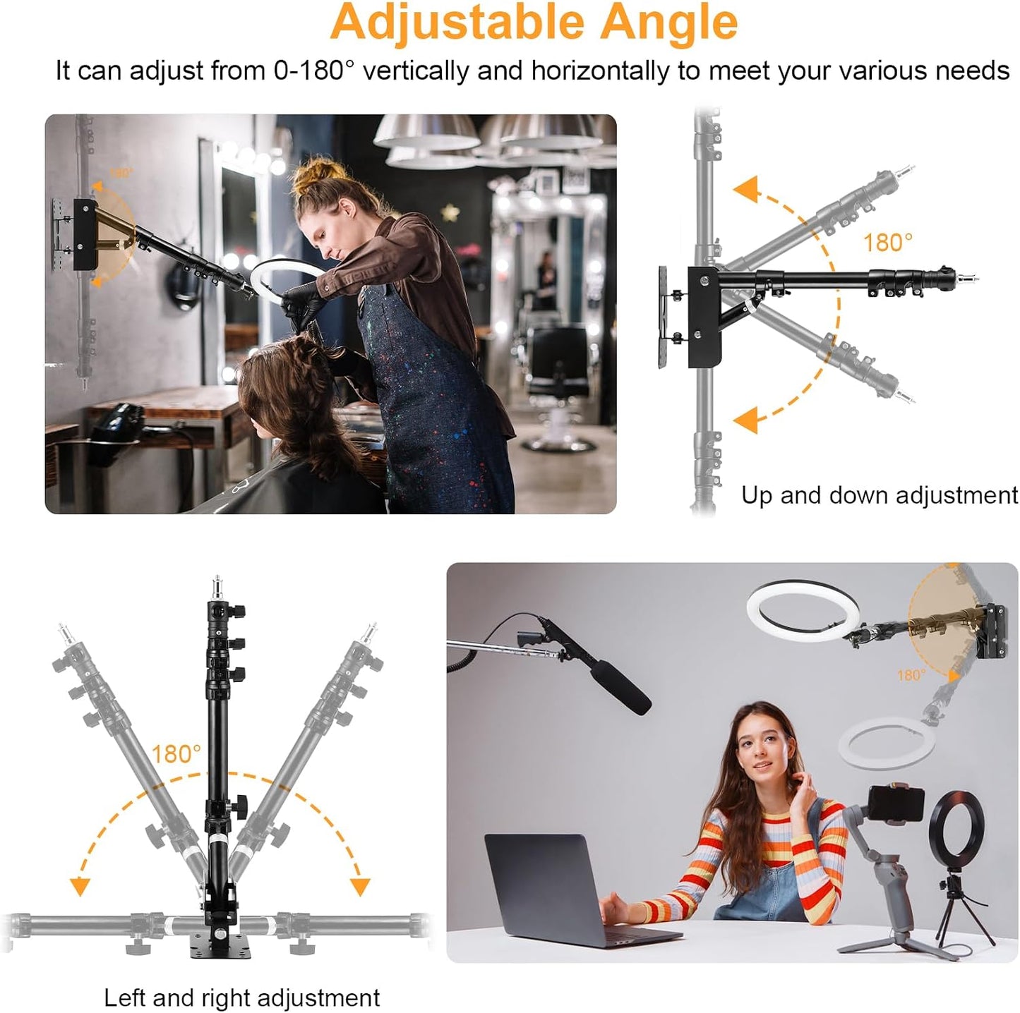 Anillo luz pared 43pulg brazo triangular estudio 180°